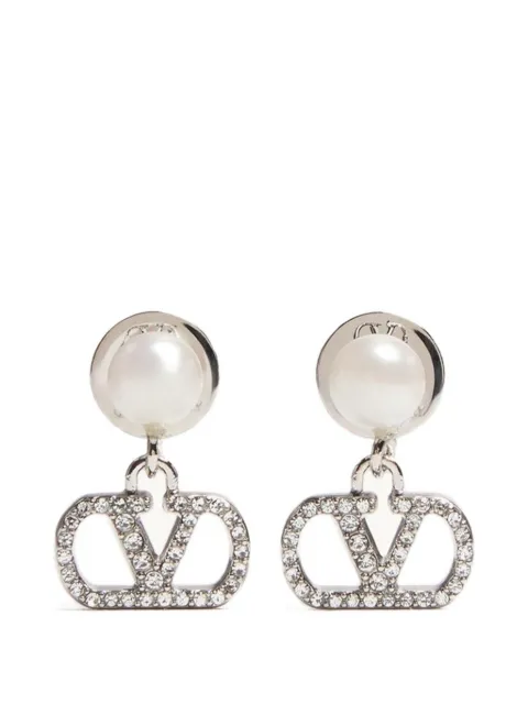 Valentino Garavani Vlogo Signature earrings in metal pearl and swarovski crystals Silver WJ0X81HJY