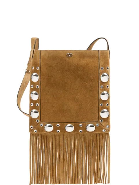 Valentino Garavani Nellcôte suede shoulder bag with fringes Brown WB0R33JET
