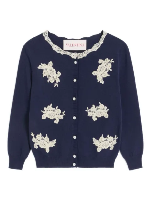 Valentino Garavani lace-trim embroidered cardigan Blue BKA09E938