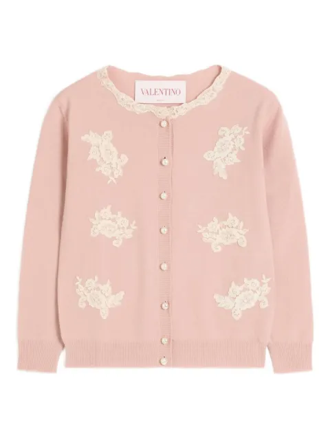 Valentino Garavani Embroidered Cardigan With Lace Inserts Pink BKA09E938