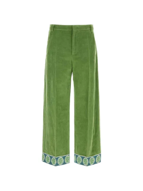Valentino Garavani jacquard-hem velvet trousers Green VRBJ74AM2