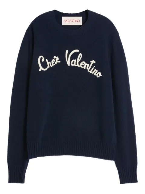 Valentino Garavani Chez-embroidered wool sweater Blue VKC33LAR8