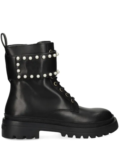 Love Moschino faux-pearl combat boots Black JA24235G0LIA0
