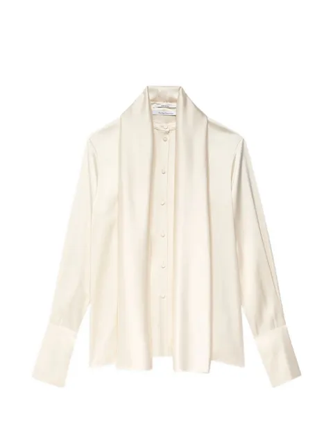 Another Tomorrow scarf-detail band-collar blouse Neutrals A324BL077VI