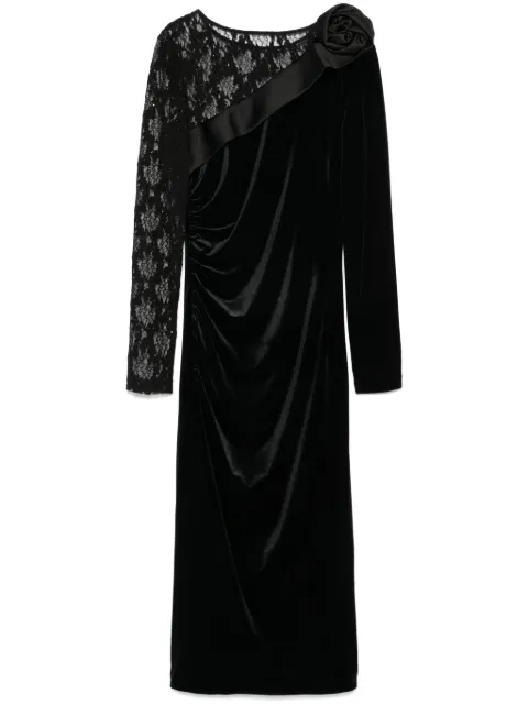NISSA lace-insert velvet midi dress Black RS15176