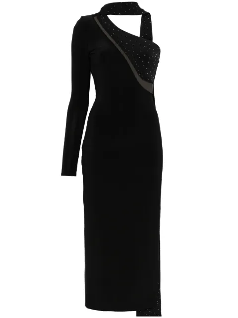 NISSA crystal-embellished asymmetric maxi dress Black RS15311
