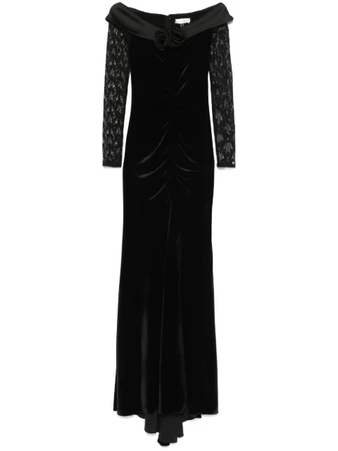 NISSA lace insert velvet maxi dress Black RS15865