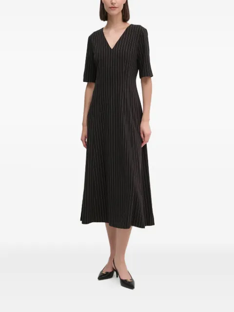 DKNY striped V-neck midi dress Black D2G4A182
