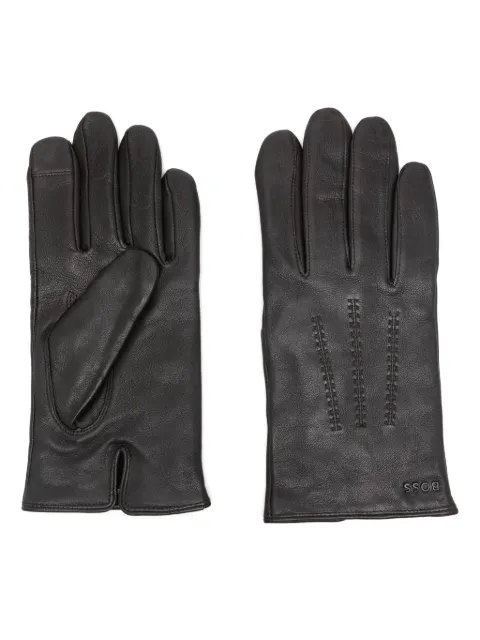 BOSS logo-lettering leather gloves Brown 50526681