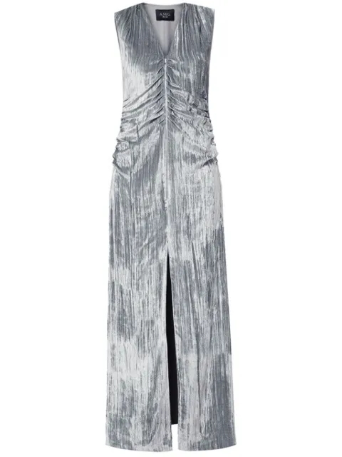 A.M.G. zip-up velvet maxi dress Grey DR0723