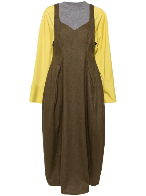 Enföld contrasting long-sleeves maxi dress Brown 300HA2332080