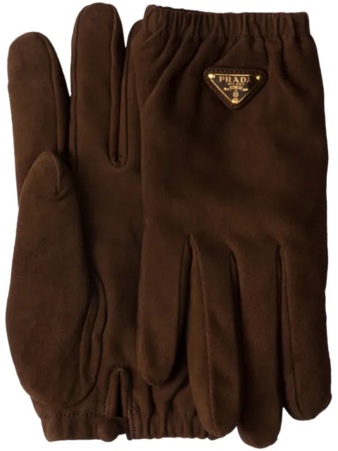 Prada triangle-logo suede gloves Brown 1GG182008