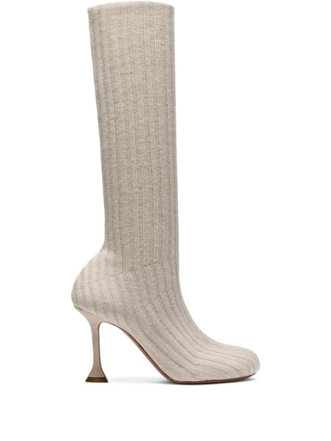 Amina Muaddi 90mm Veneda boots Neutrals VENEDASTRETCHBOOT9MM
