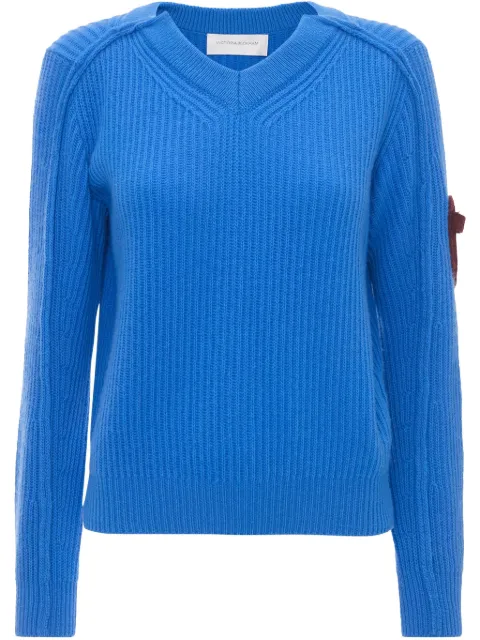 Victoria Beckham V-neck knitted sweater Blue 1125KJU006046A