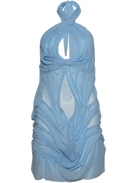Di Petsa hand-draped mini dress Blue WETLOOKHALTERNECKCRYSTALMINIDRESS