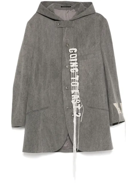 Yohji Yamamoto logo-print wool hooded jacket Grey HOJ23302