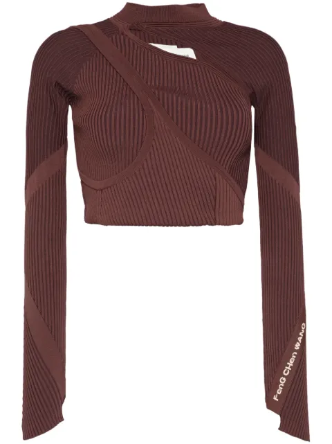 Feng Chen Wang slash-neck knitted top Brown FWF18KT02C