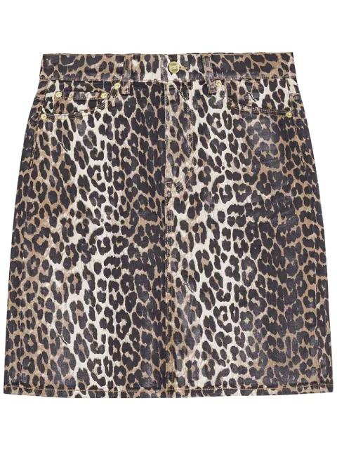 GANNI leopard-print denim midi skirt Brown J1607