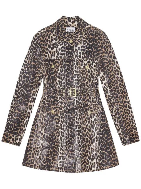 GANNI leopard-print denim dress Brown J1605