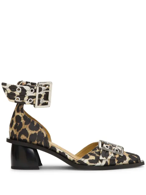 GANNI leopard-print buckle-strap heeled pumps Brown S2863