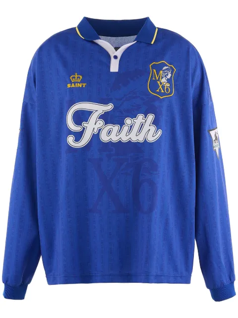 SAINT MXXXXXX text print long-sleeved polo shirt Blue SMYS10000021BLU