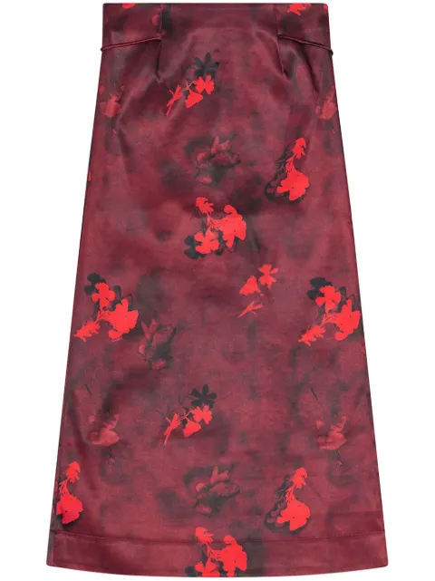 GANNI printed satin maxi skirt Red W0012