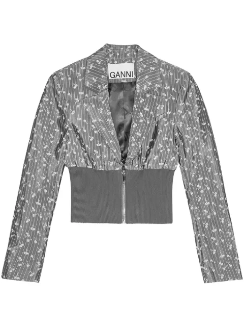 GANNI jacquard cropped blazer Grey W0167
