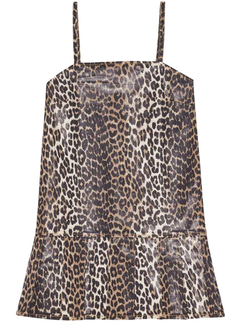 GANNI leopard-print pleated mini dress Neutrals J1661