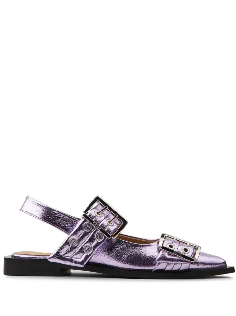 GANNI buckled pointed-toe flat pumps Purple S2874