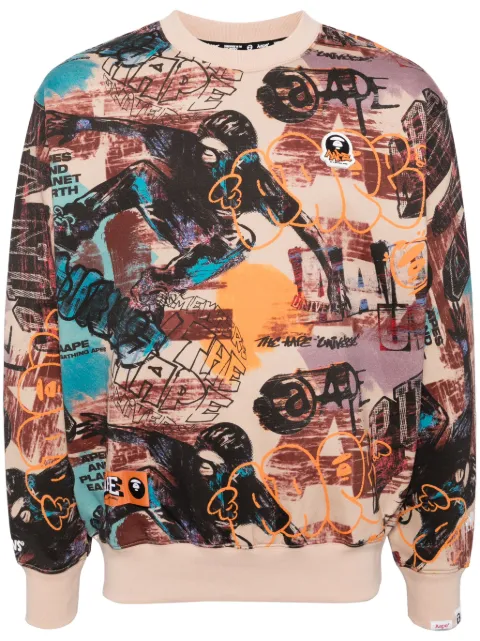 AAPE BY *A BATHING APE® moonface logo graffiti print hoodie Neutrals ASWB361XXN