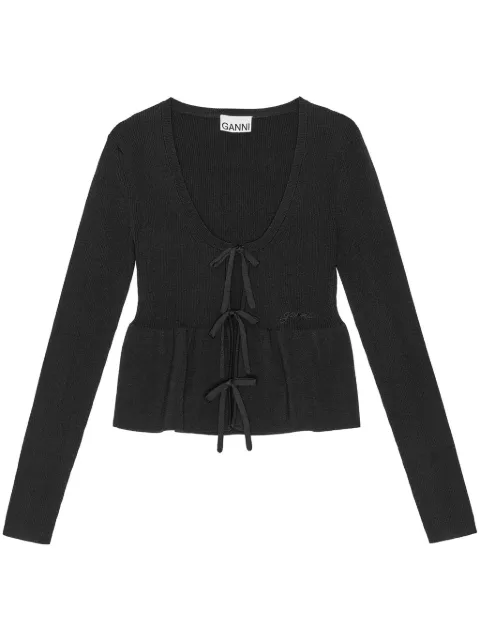 GANNI tie fastening long sleeve cardigan Black K2364