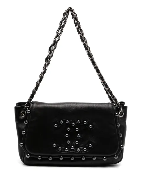 CHANEL Pre-Owned 2008 pearl CC flap crossbody bag Black 25579580