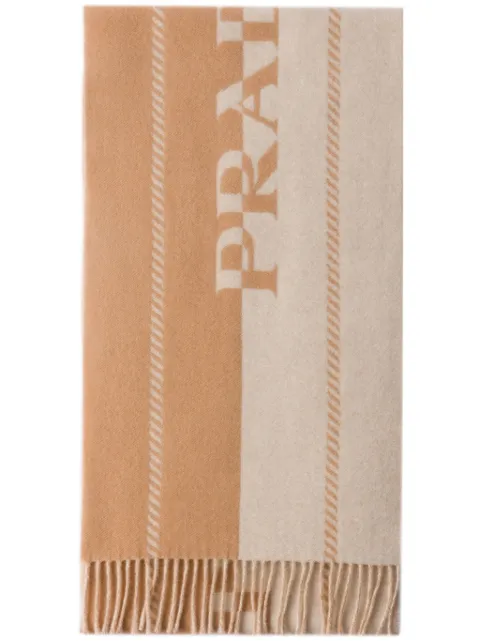 Prada small jacquard-logo wool scarf Neutrals 2FS0572FK3