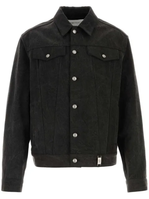 Alexander McQueen logo-plaque denim jacket Black 806949QSABD