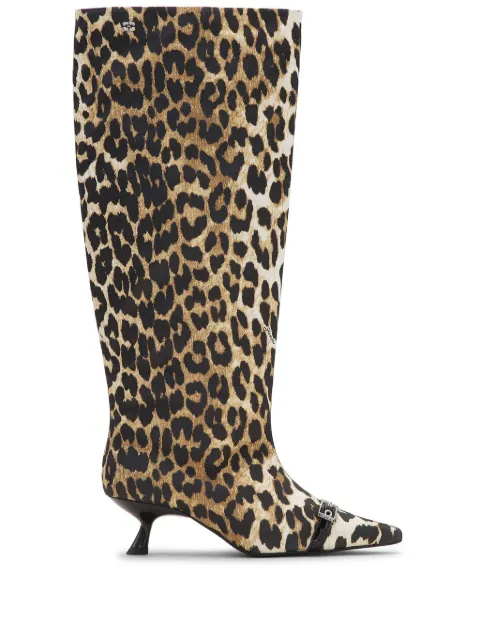 GANNI leopard-print satin knee-length boots Brown S2877