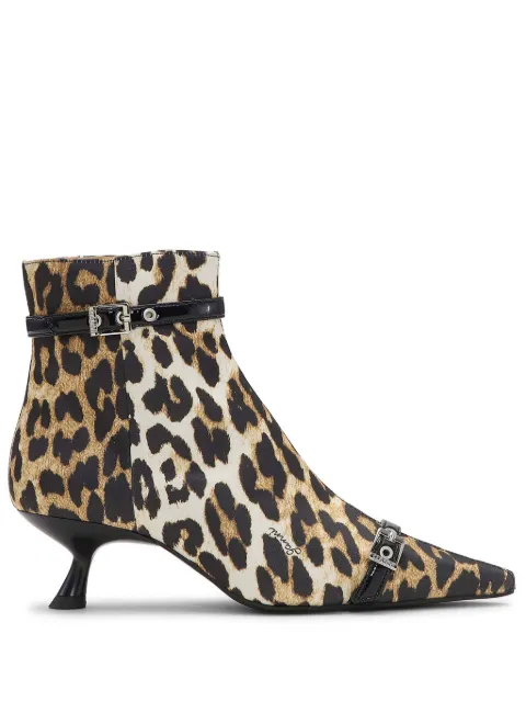 GANNI leopard-print satin ankle boots Brown S2883