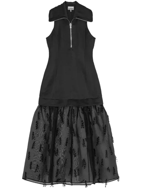 GANNI layered-design midi dress Black W0080