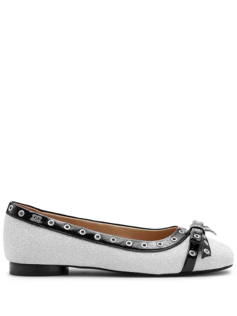 GANNI glitter eyelet detailing ballerina shoes Silver S2884