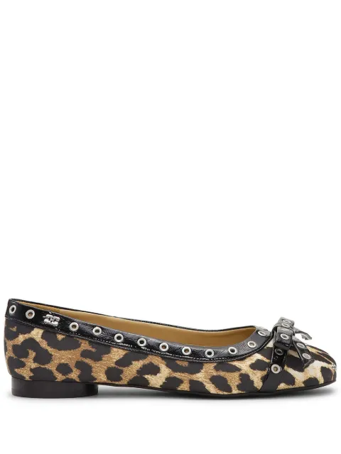 GANNI printed eyelet-detail ballet flats Brown S2889842
