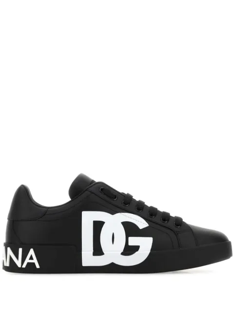 Dolce & Gabbana calfskin nappa Portofino sneakers with DG logo print Black CS1772AC330