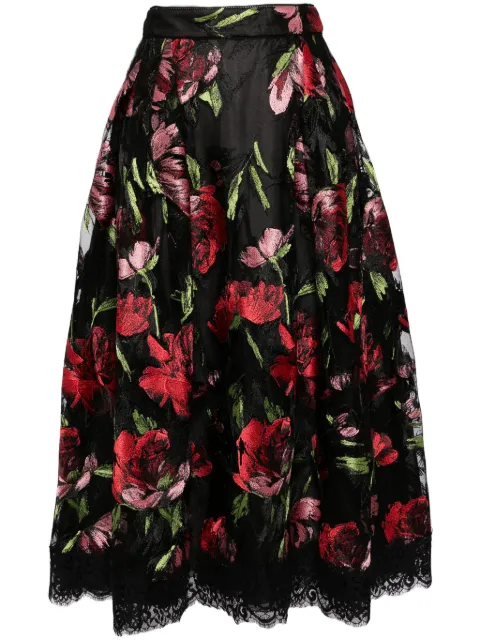 SHIATZY CHEN Libre collection electric-embroidered rose skirt Black 640582