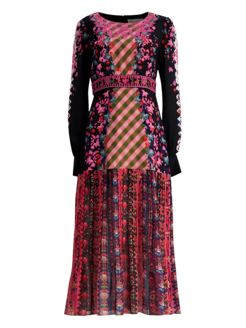 Saloni floral pleated dress Black 1431215421725694