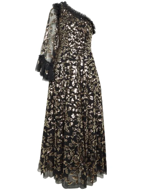 Needle & Thread Falling Leaves midi dress Black DGON01RAW24