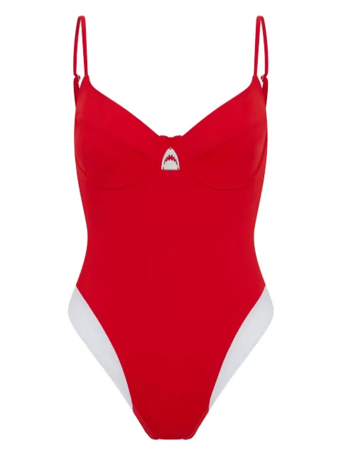 Let's Swim logo-print swimsuit Red LSW003SSSWIMSUITRED