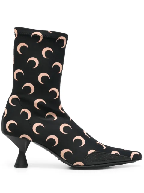 Marine Serre 60mm moon-printed jersey boots Black WFW041ACJER0053