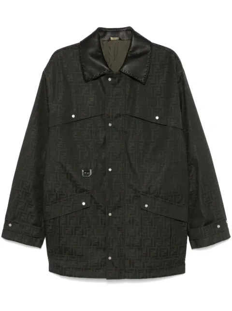FENDI FF-jacquard waxed coat Black FW1329ASCK