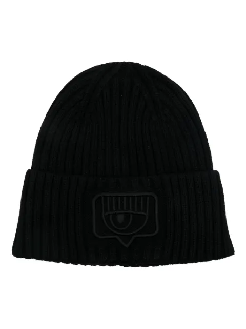 Chiara Ferragni Eyelike-patch beanie hat Black 77SBZK33ZG341