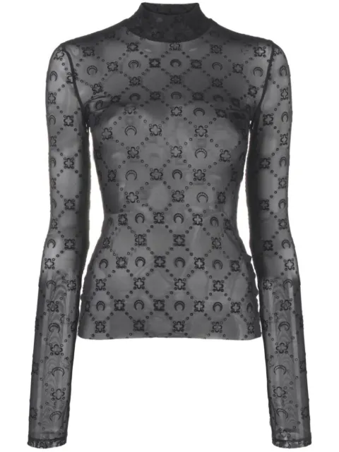 Marine Serre moonogram mesh flock Second Skin highneck top Black WTO388ACJER0005