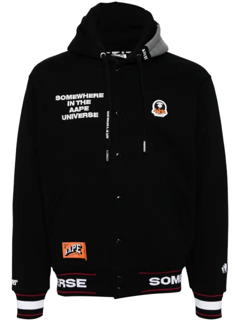 AAPE BY *A BATHING APE® Moonface logo hooded varsity jacket Black ASWB347XXN