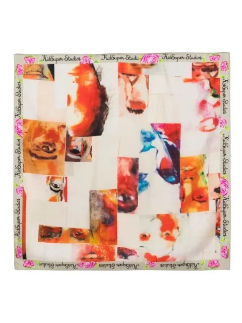 KidSuper collage faces silk scarf Neutrals AW24ACC01